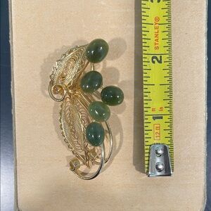 Elegant Gold and Green Leaf Brooch